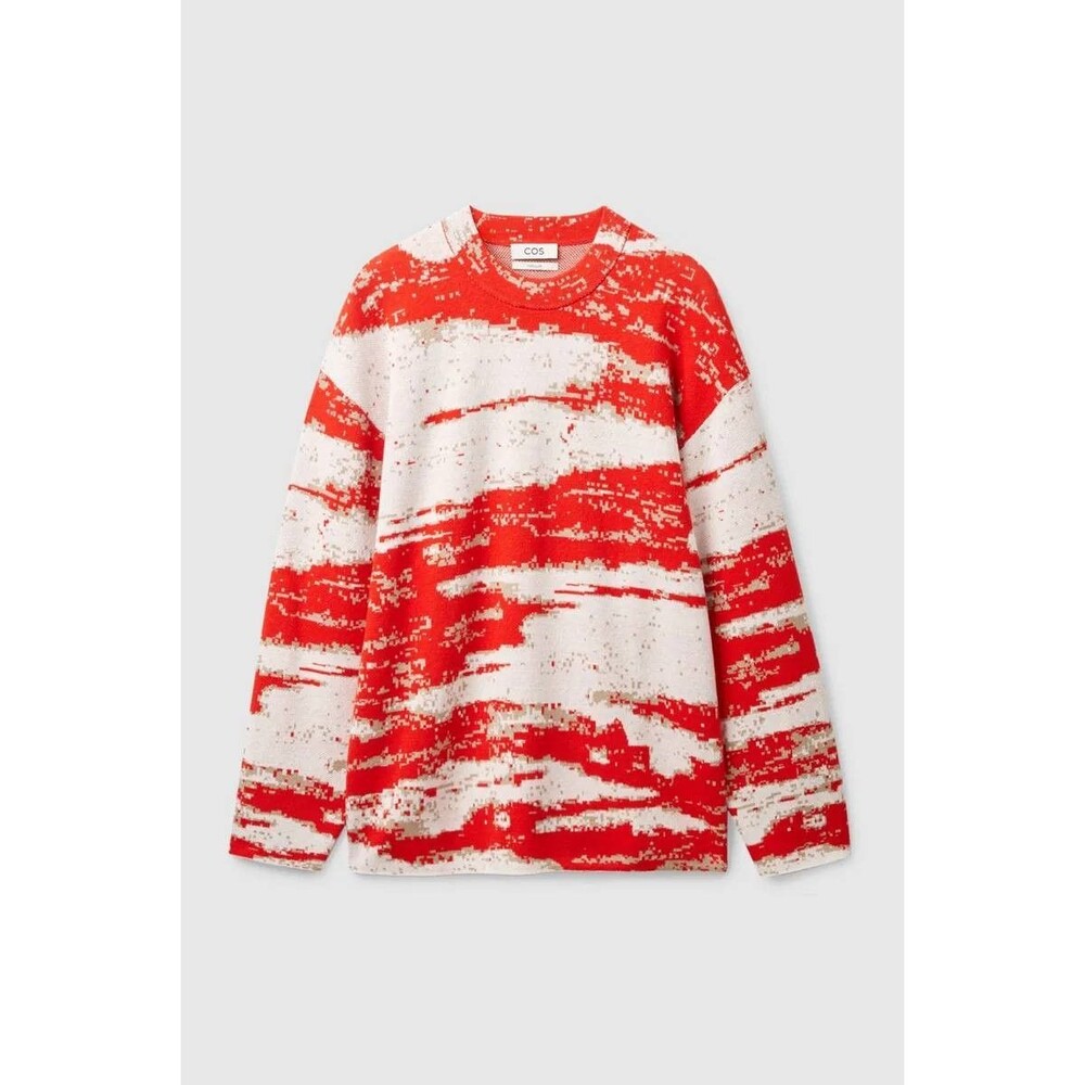 COS Relaxed Fit Graphic Jumper Knit Sweater Oversize M Orange Cream Long Sleeve